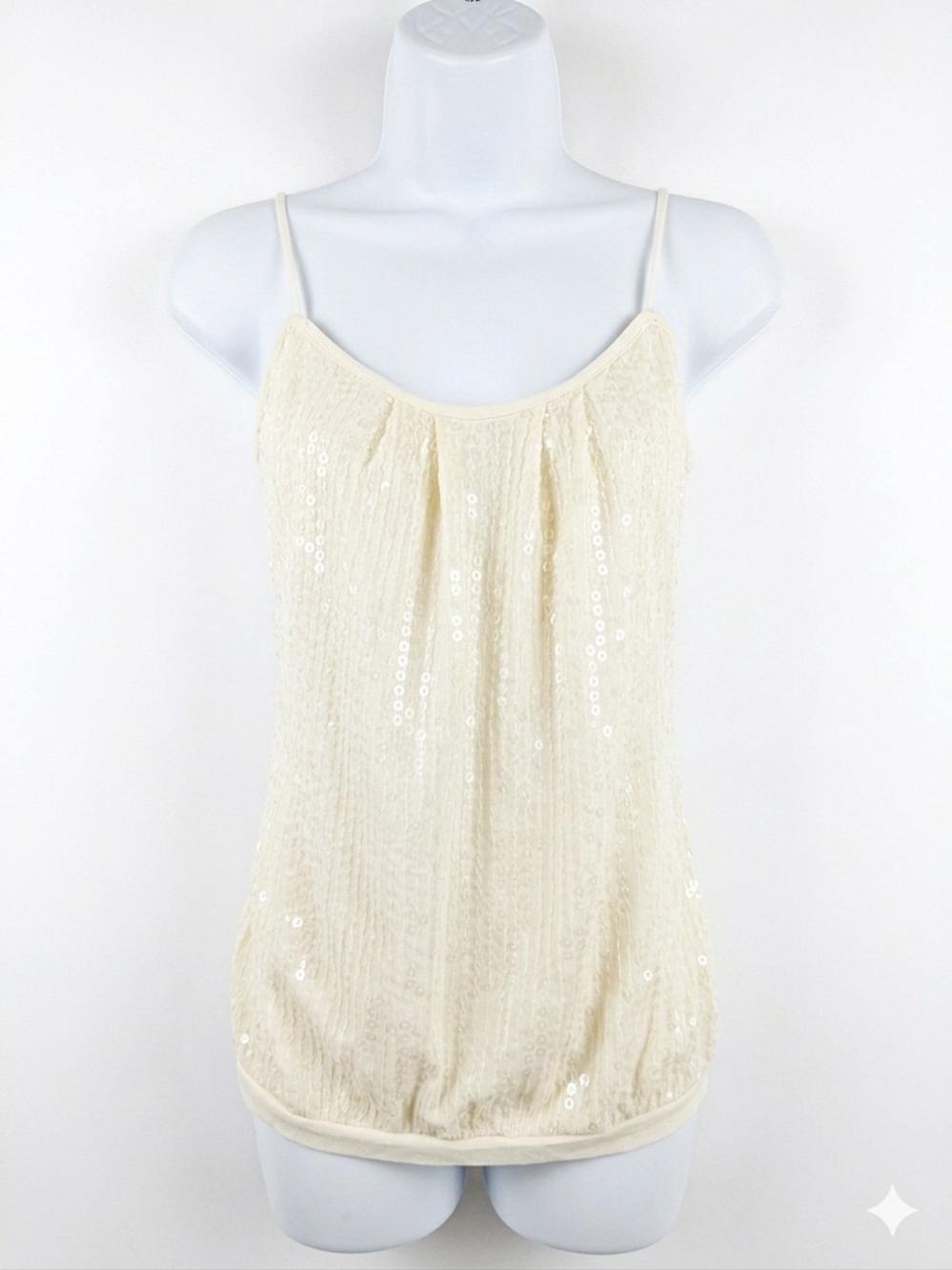 FANG Cream Sequin Spaghetti-Strap Camisole Tank Top